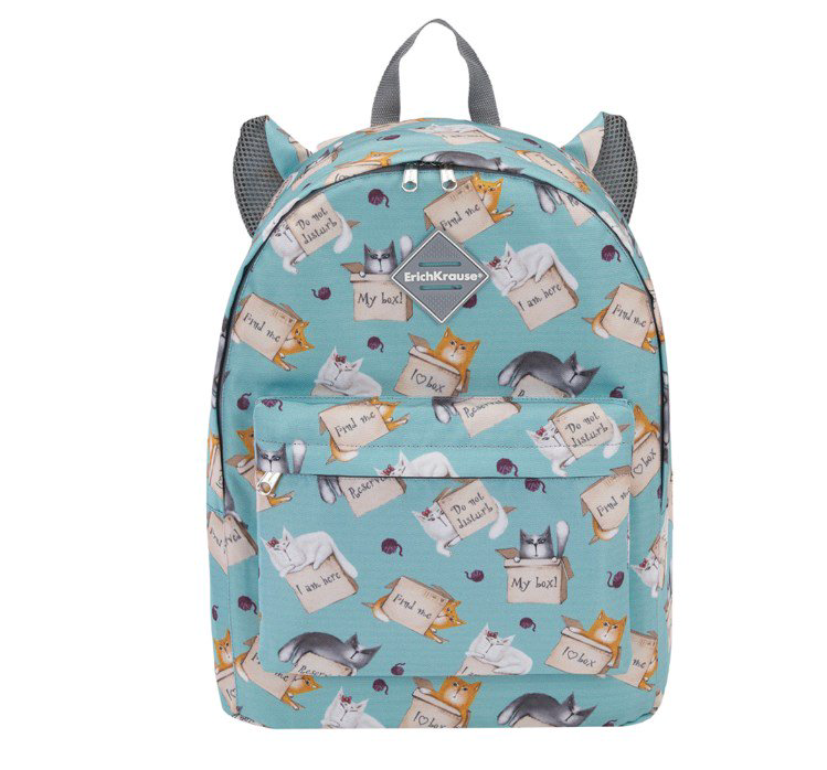 Рюкзак Erich Krause EasyLine Animals 17L Cat&Box 29x39x13см голубой купить,NaN