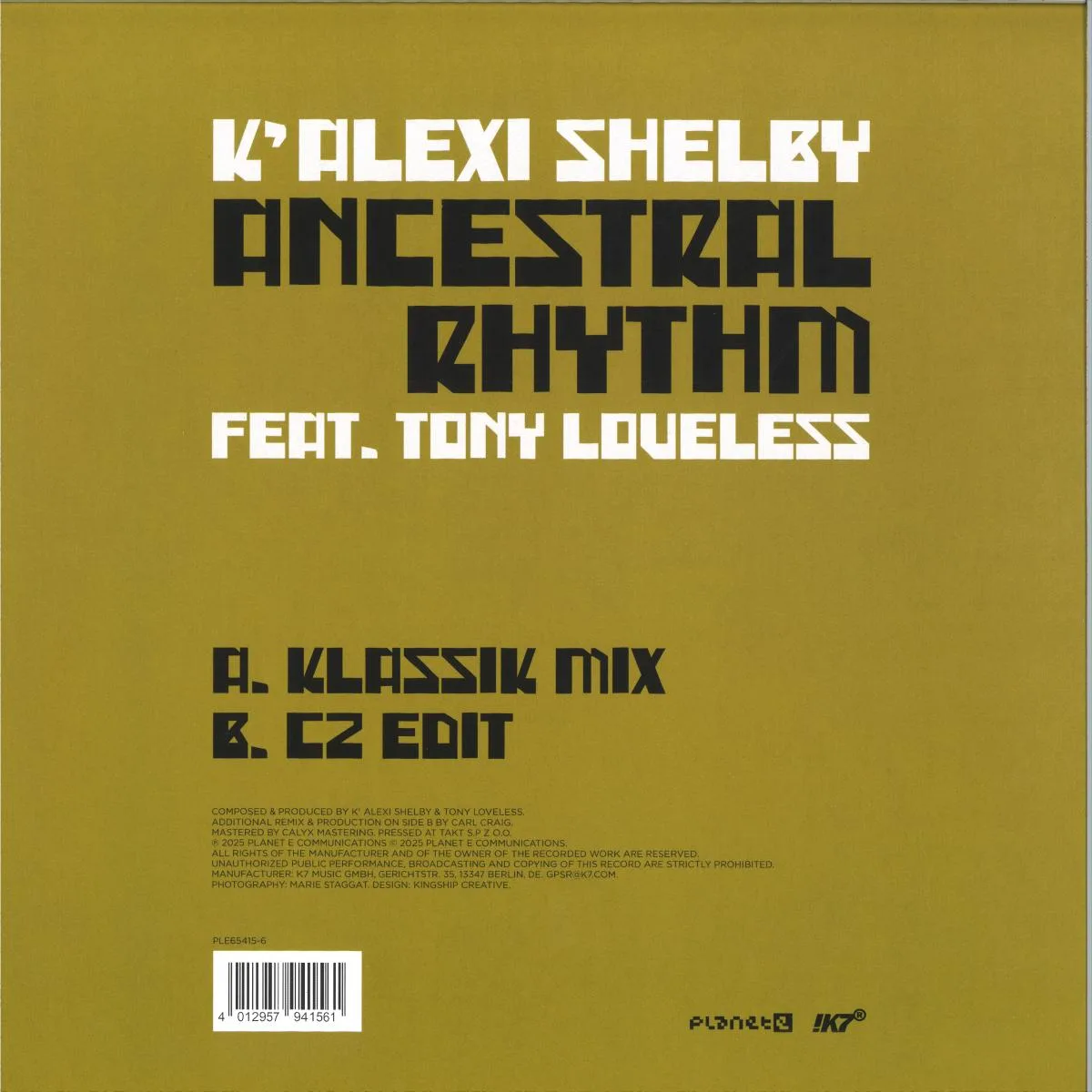 Обратная сторона обложки — K’Alexi Shelbyfeat. Tony Loveless — Ancestral Rhythm