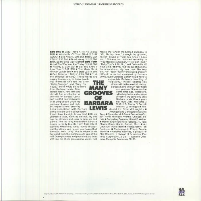 Обратная сторона обложки — Barbara LEWIS — The Many Grooves Of Barbara Lewis (reissue)