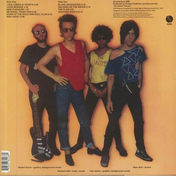Обратная сторона обложки — RICHARD HELL & THE VOIDOIDS — Blank Generation