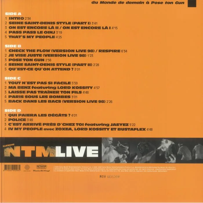Обратная сторона обложки — SUPREME NTM — Live: Du Monde De Demain A Pose Ton Gun (reissue)