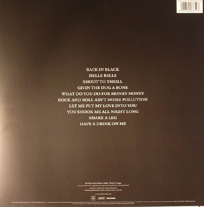 Back cover — AC / DC — Back In Black