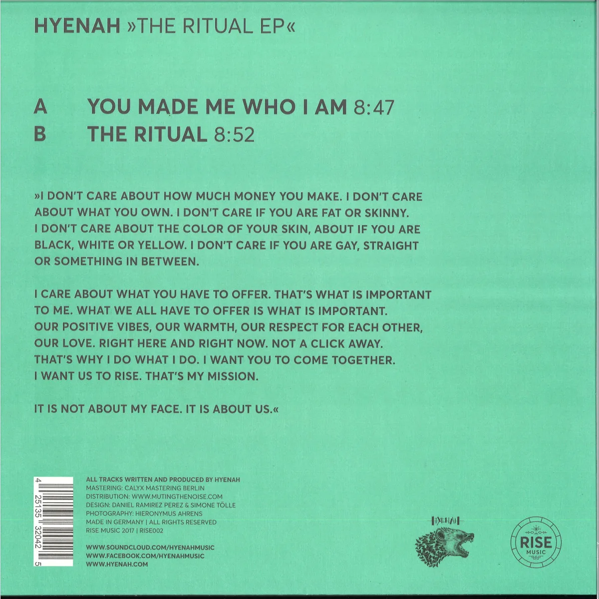 Back cover — Hyenah — The Ritual Ep