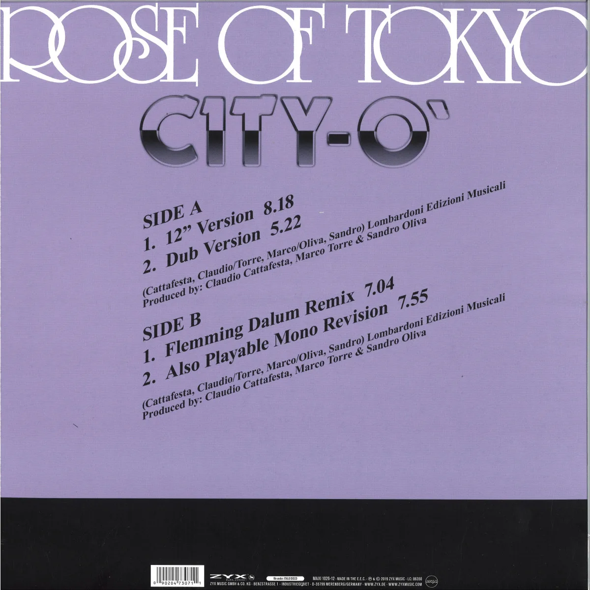 Обратная сторона обложки — City-O' — ROSE OF TOKYO 12"