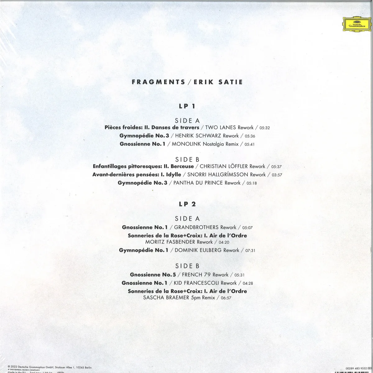 Обратная сторона обложки — Various — Satie Fragments LP (2x12")
