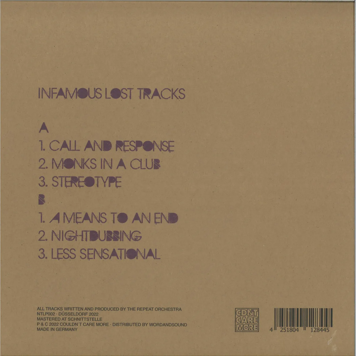 Back cover — Repeat Orchestra — Infamous Lost Tracks (LP)