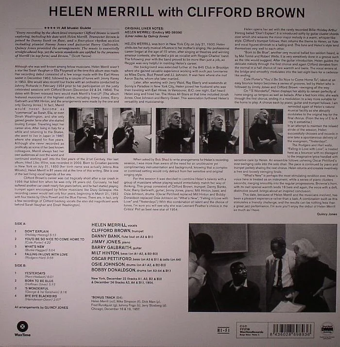 Обратная сторона обложки — Helen MERRILL — With Clifford Brown (remastered)