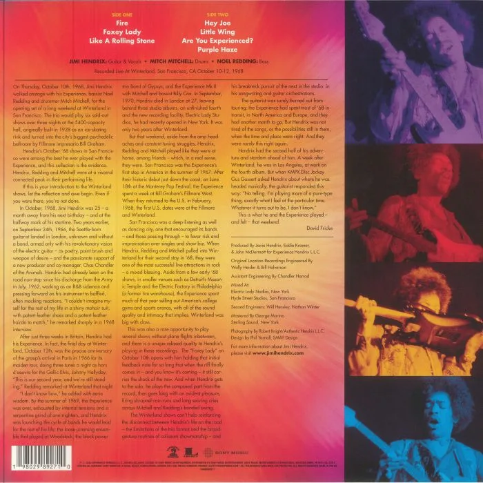 Обратная сторона обложки — The JIMI HENDRIX EXPERIENCE — Winterland