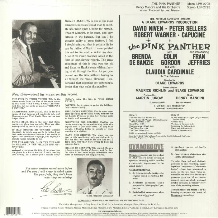 Обратная сторона обложки — Henry MANCINI — The Pink Panther (Soundtrack) (50th Anniversary Edition)