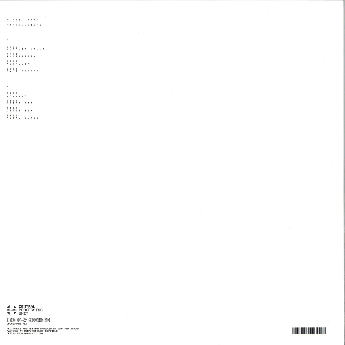 Back cover — Global Goon — Nanoclusters