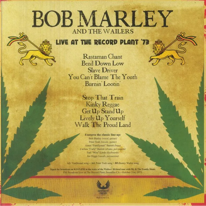 Обратная сторона обложки — Bob MARLEY & THE WAILERS — Live At Record Plant '73