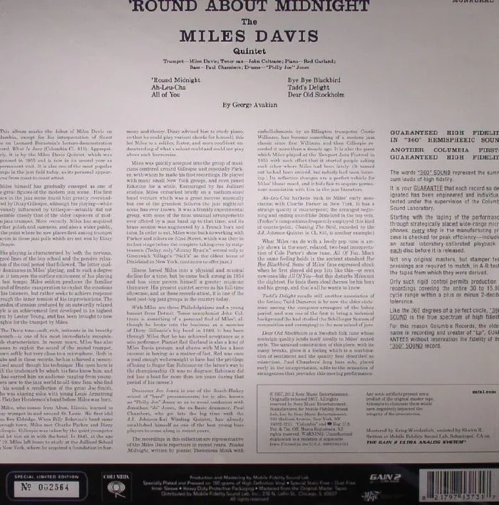 Обратная сторона обложки — Miles DAVIS — Round About Midnight (mono)
