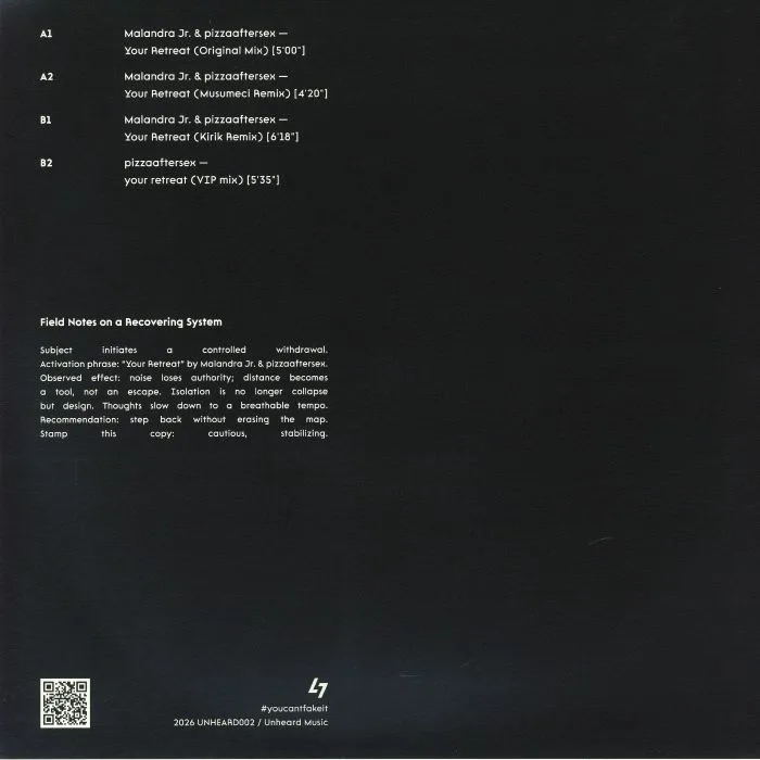 Back cover — Malandra Jr & pizzaaftersex — Your Retreat EP