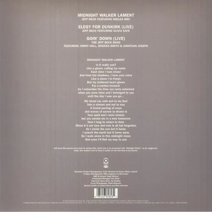 Back cover — Jeff BECK — Tribute (Record Store Day RSD Black Friday 2023)