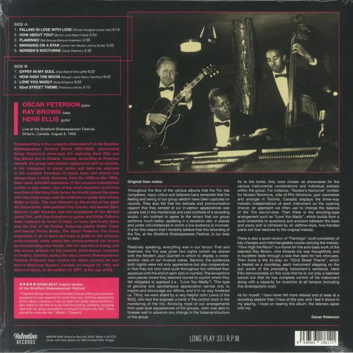 Back cover — The OSCAR PETERSON TRIO — At The Stratford Shakespearean Festival