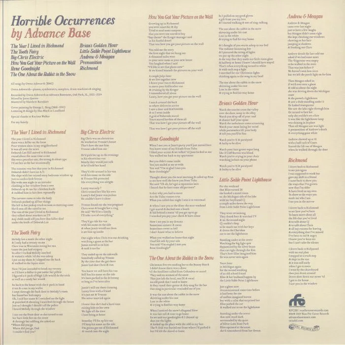 Back cover — ADVANCE BASE — Horrible Occurrences