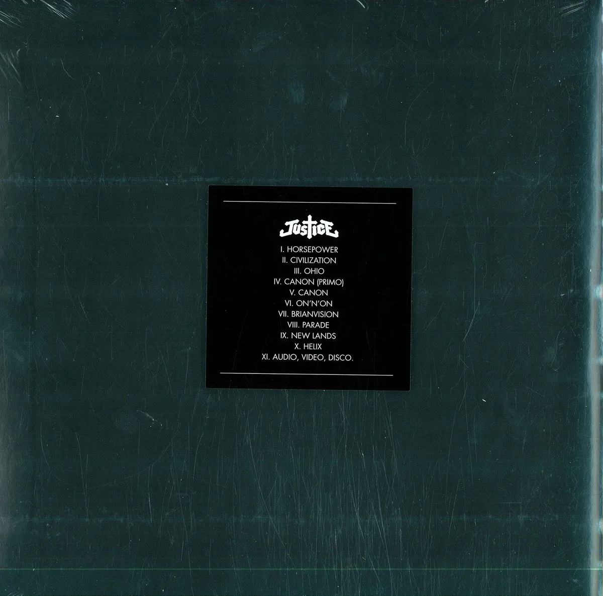 Back cover — Justice — Audio, Video, Disco. 2x12"