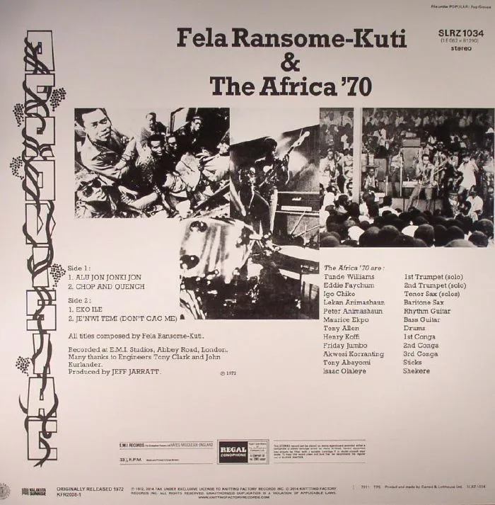 Обратная сторона обложки — Fela KUTI / THE AFRICA 70 — Afrodisiac (reissue)