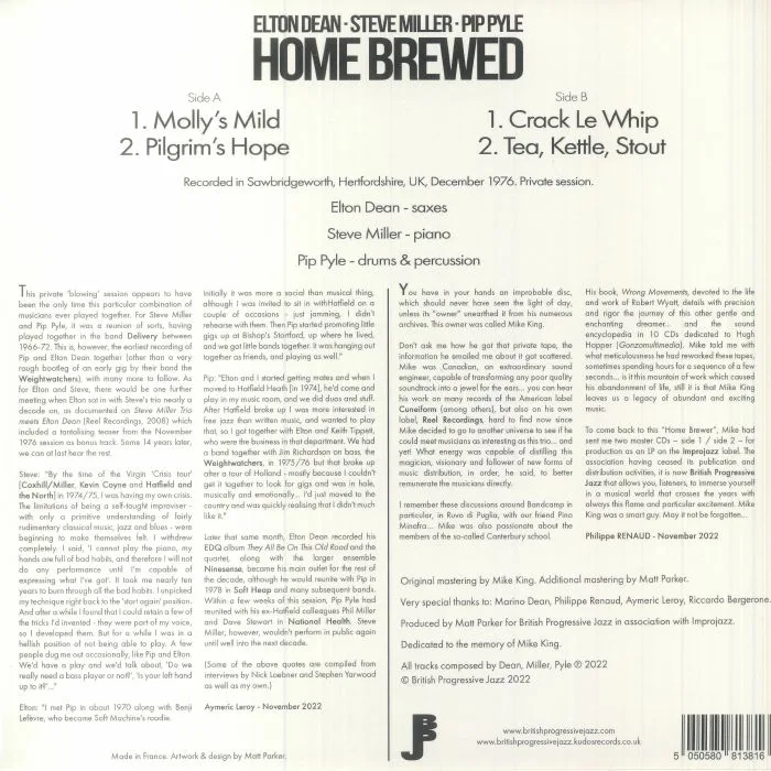 Обратная сторона обложки — Elton DEAN / STEVE MILLER / PIP PYLE — Home Brewed