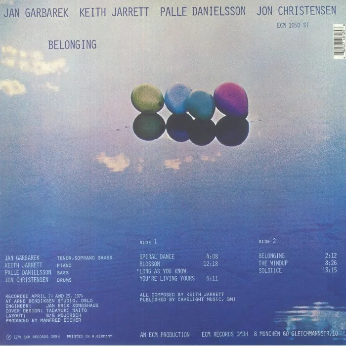 Back cover — Jan GARBECK / KEITH JARRETT / PALLE DANIELSSON / JON CHRISTENSEN — Belonging