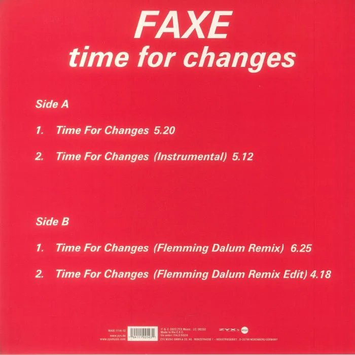 Обратная сторона обложки — FAXE — Time For Changes (40th Anniversary Edition)