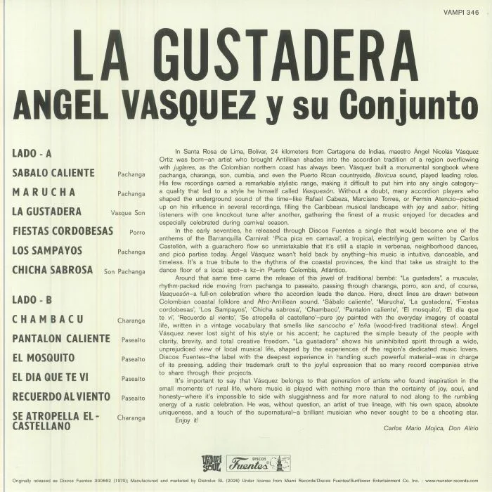 Обратная сторона обложки — ANGEL VASQUEZ Y SU CONJUNTO — La Gustadera