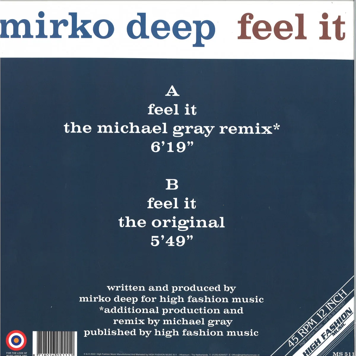 Back cover — Mirko Deep — FEEL IT EP