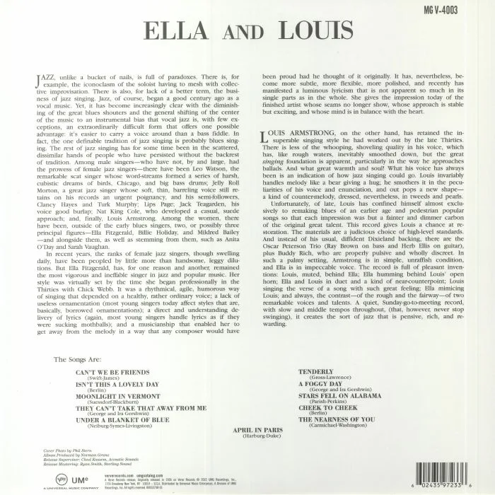 Back cover — Ella FITZGERALD / LOUIS ARMSTRONG — Ella & Louis (Verve Acoustic Series)
