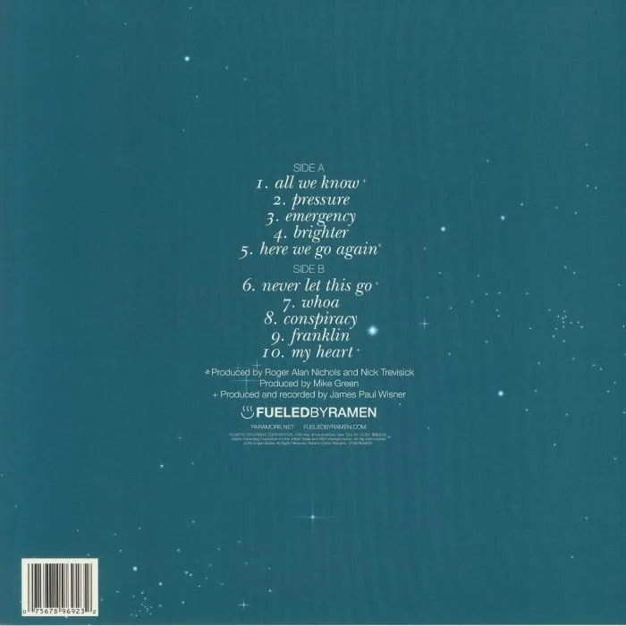 Back cover — PARAMORE — All We Know Is Falling (reissue)