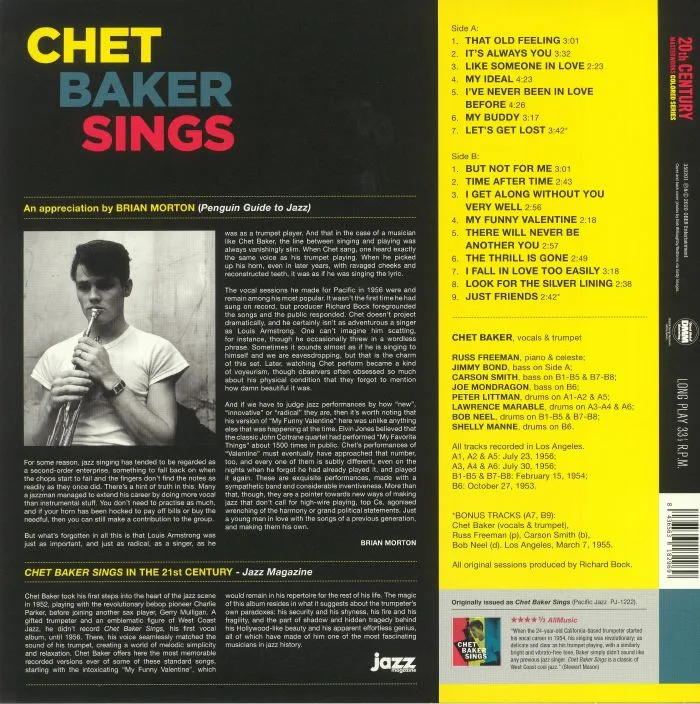 Back cover — Chet BAKER — Sings