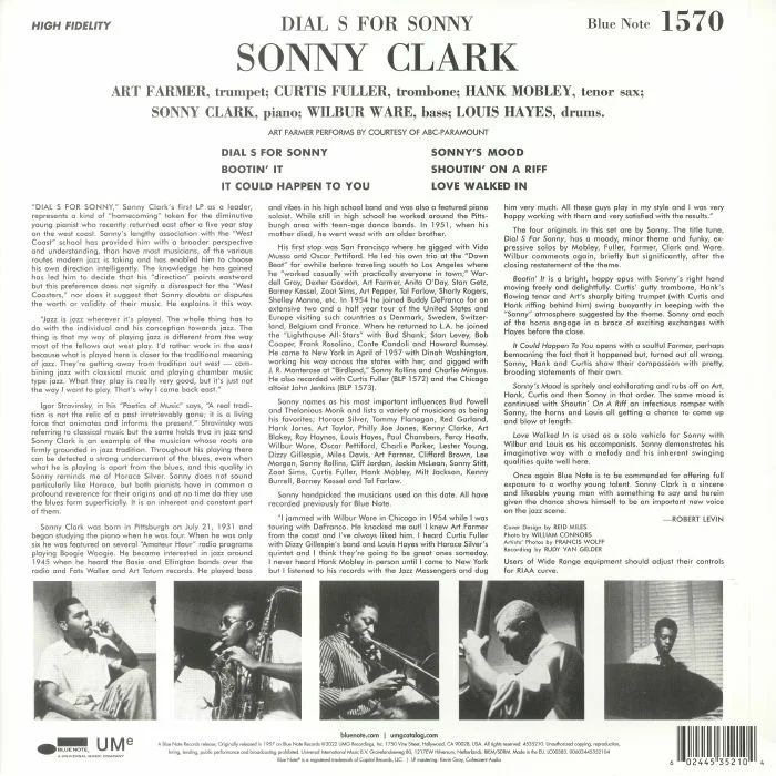 Обратная сторона обложки — Sonny CLARK — Dial S For Sonny (reissue)