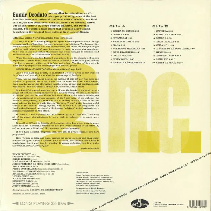 Обратная сторона обложки — EUMIR DEODATO'S SAMBA NOVA CONCEPCAO — Samba Nova Concepcao