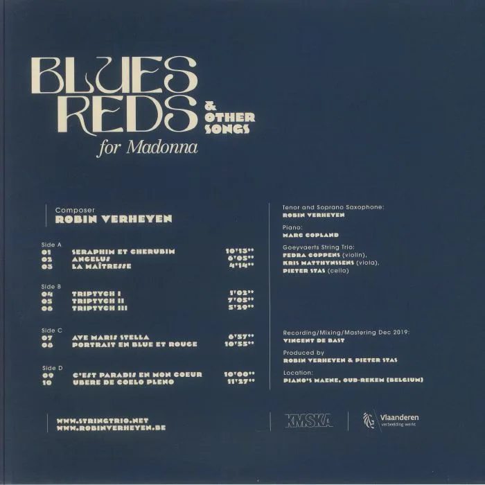 Обратная сторона обложки — Robin VERHEYEN / MARC COPLAND / GOEYVAERTS STRING TRIO — Blues Reds & Other Songs For Madonna