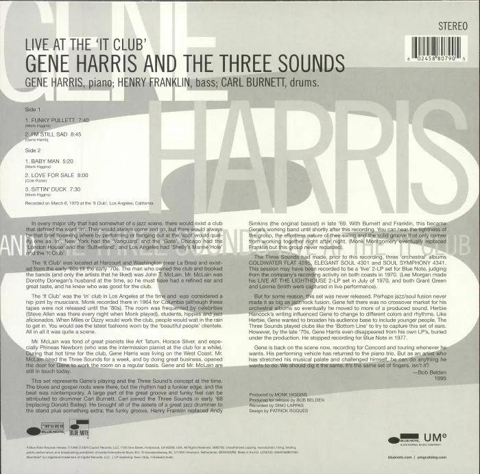 Back cover — Gene HARRIS / THE THREE SOUNDS — Live At The It Club (reissue)