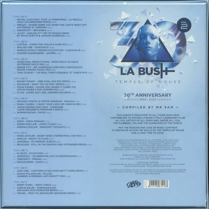 Обратная сторона обложки — MR SAM / VARIOUS — La Bush Temple Of House Vol 2 1994-2024