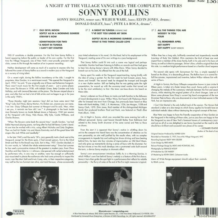 Обратная сторона обложки — Sonny ROLLINS — A Night At The Village Vanguard: The Complete Masters (Tone Poet Series)
