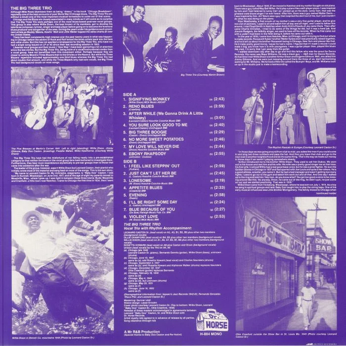 Back cover — The BIG THREE TRIO — I Feel Like Steppin' Out