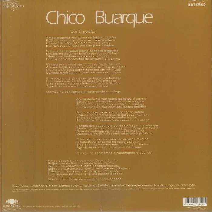 Обратная сторона обложки — Chico BUARQUE — Construcao