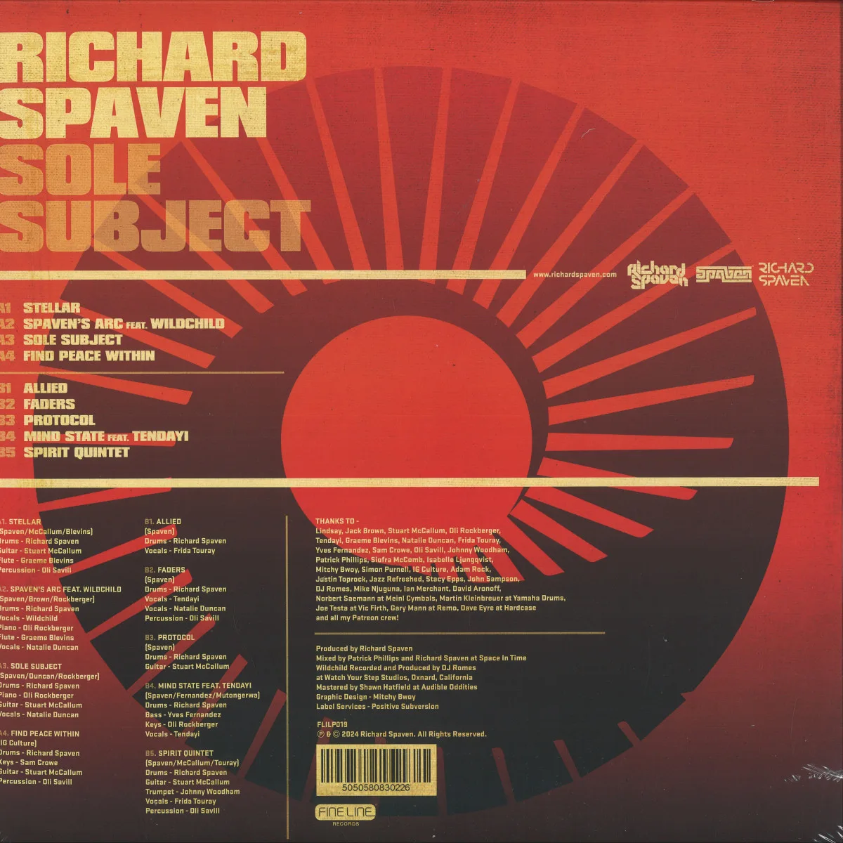 Обратная сторона обложки — Richard Spaven — Sole Subject LP