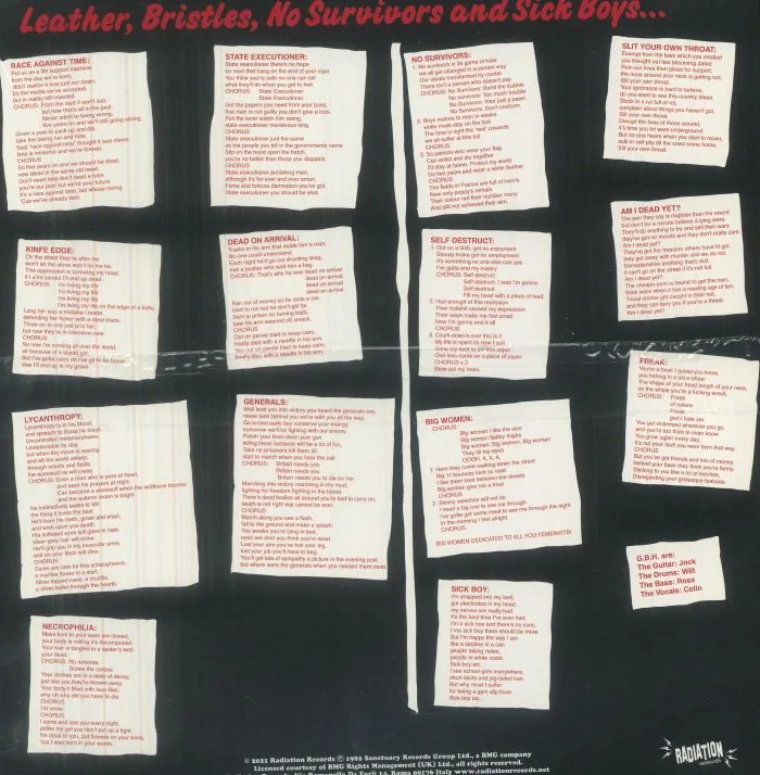 Back cover — GBH — Leather Bristles No Survivors & Sick Boys (reissue)