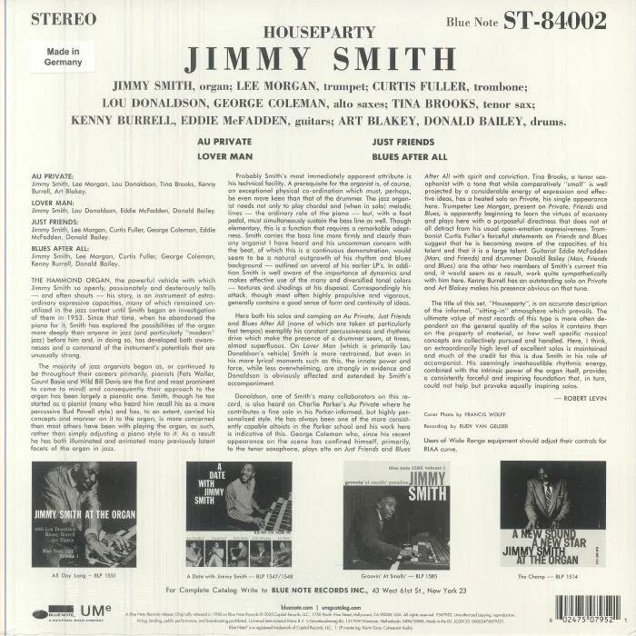 Обратная сторона обложки — Jimmy SMITH — House Party (Classic Vinyl Edition)