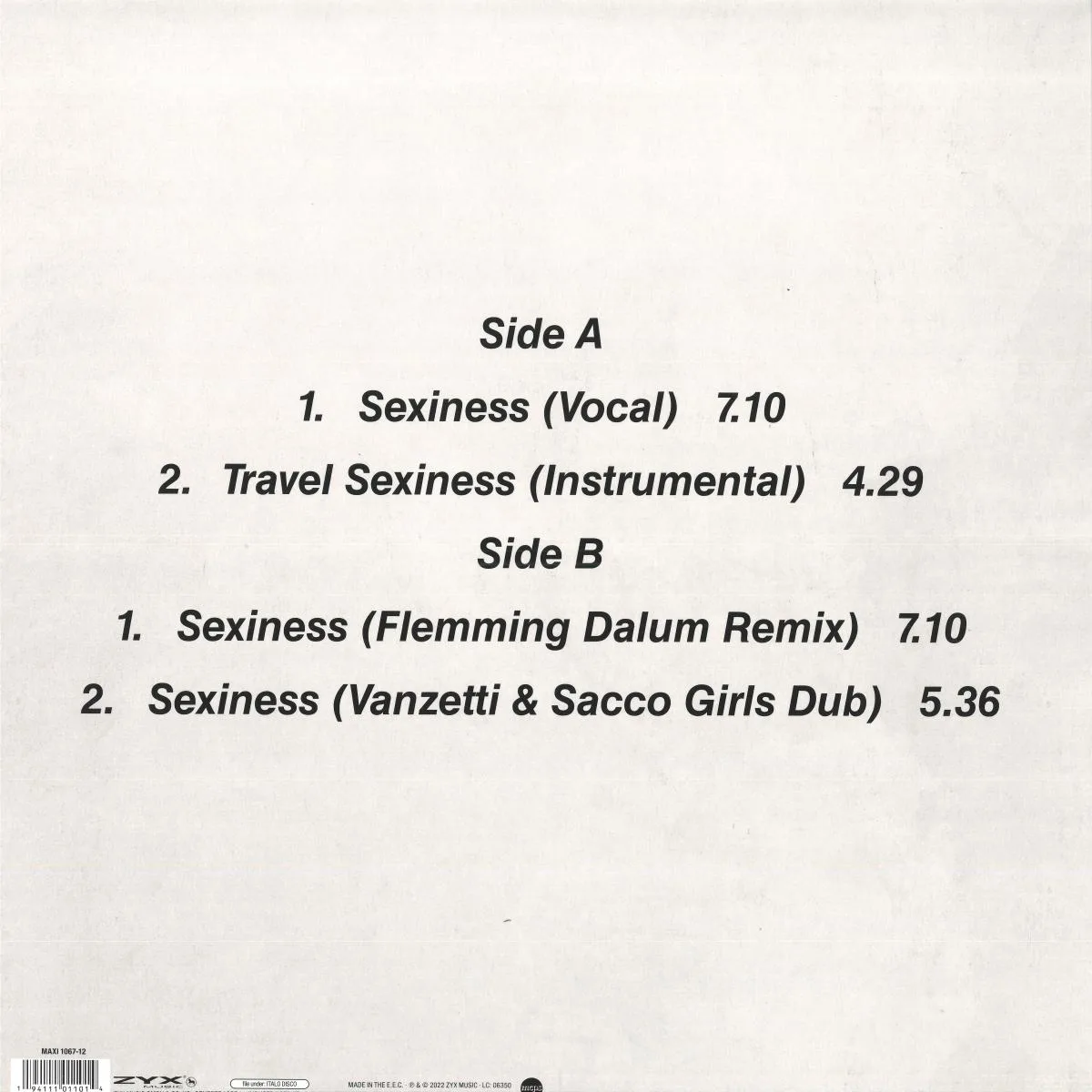 Обратная сторона обложки — TRAVEL SEX — SEXINESS EP