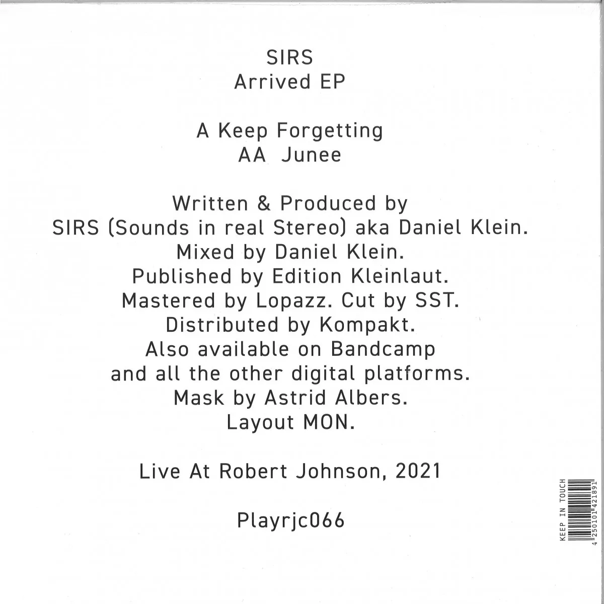 Back cover — Sirs — Arrived EP