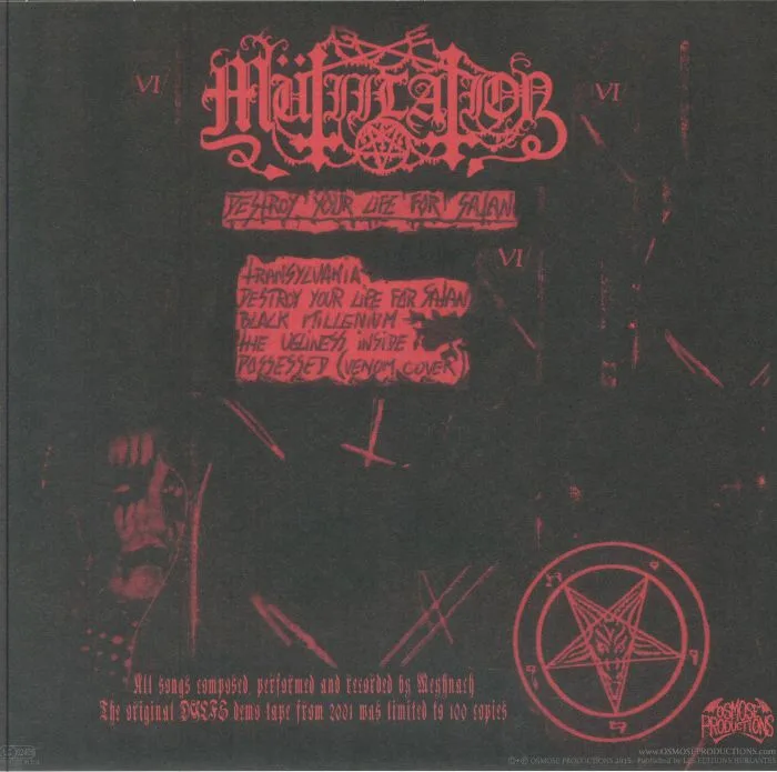Back cover — MUTIILATION — Destroy Your Life For Satan (reissue)