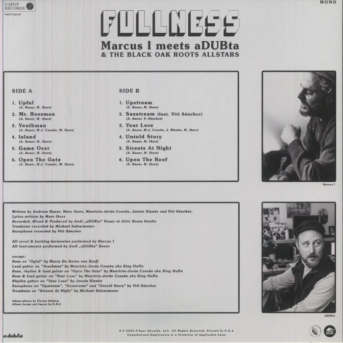 Обратная сторона обложки — MARCUS I meets ADUBTA / THE BLACK ROOTS ALLSTARS — Fullness (mono)