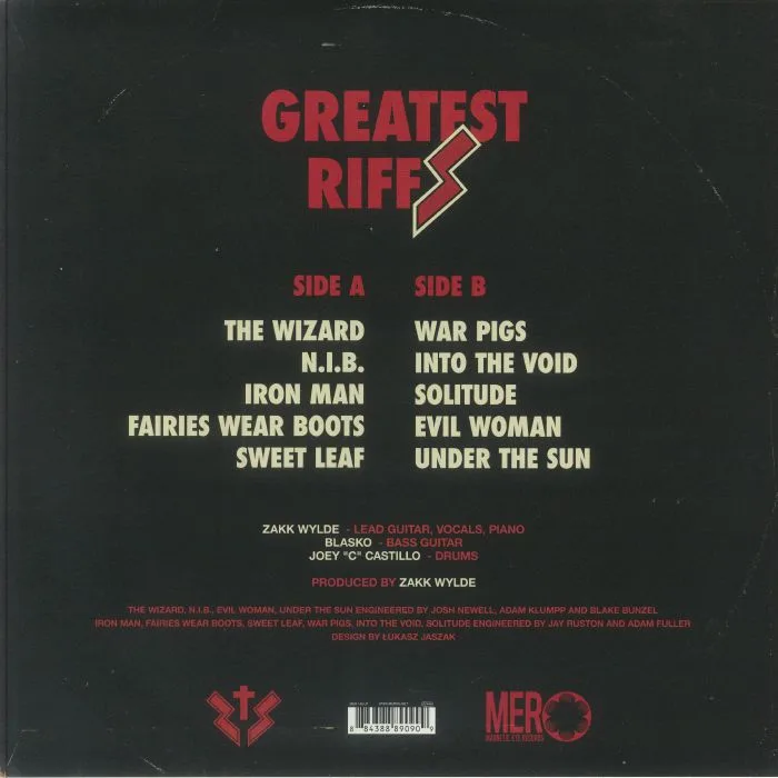 Обратная сторона обложки — ZAKK SABBATH — Greatest Riffs
