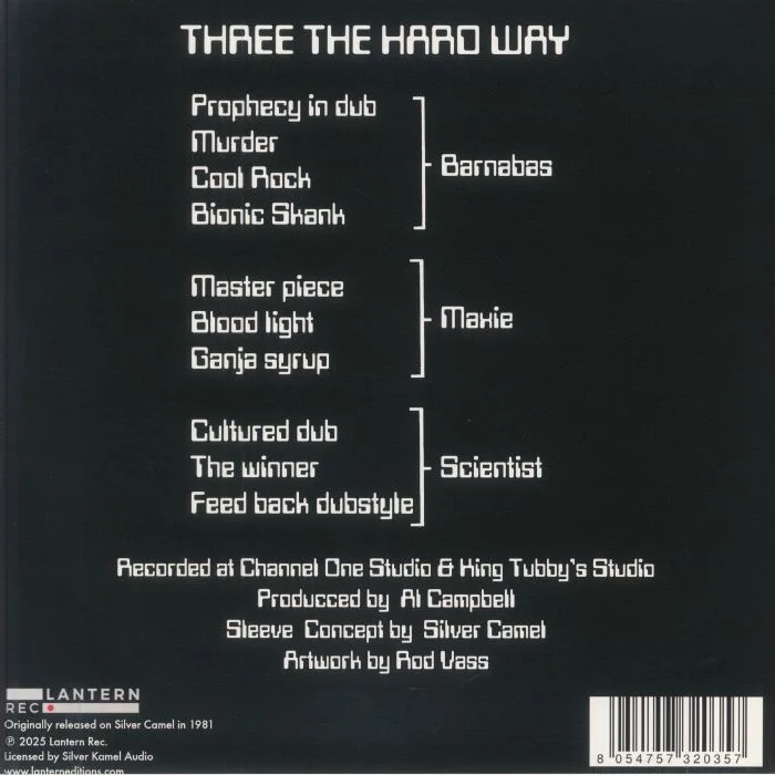 Back cover — MAXIE / SCIENTIST / BARNABAS — Three The Hard Way