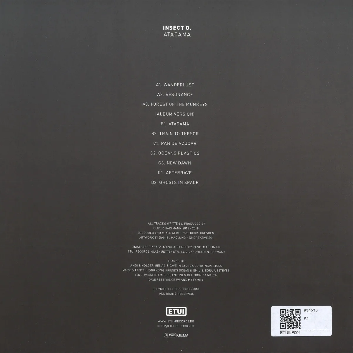 Back cover — Insect O. — Atacama LP 2x12"