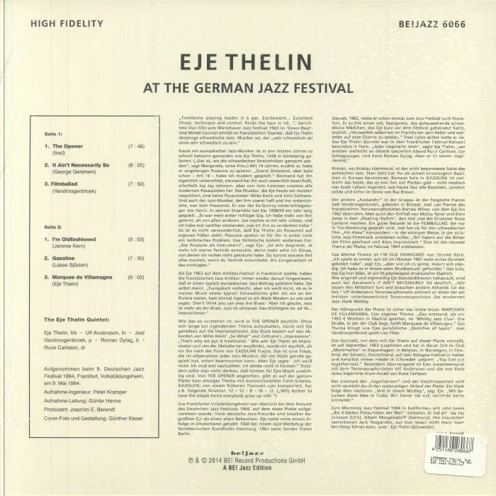 Обратная сторона обложки — Eje THELIN — At The German Jazz Festival
