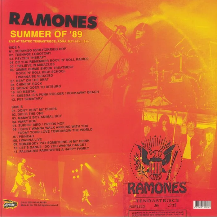 Back cover — The RAMONES — Summer Of '89: Live At Teatro Tendastrisce Roma May 9th 1989